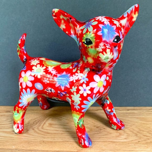Pomme Pidou Other - Pomme Pidou Bank Chihuahua Dog Red Print Nanou Ceramic Decoupage Money Box